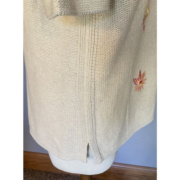 J Jill Sweater Sz Small Beige Embroidered Floral Linen Blend Lightweight Comfy - Picture 5 of 14